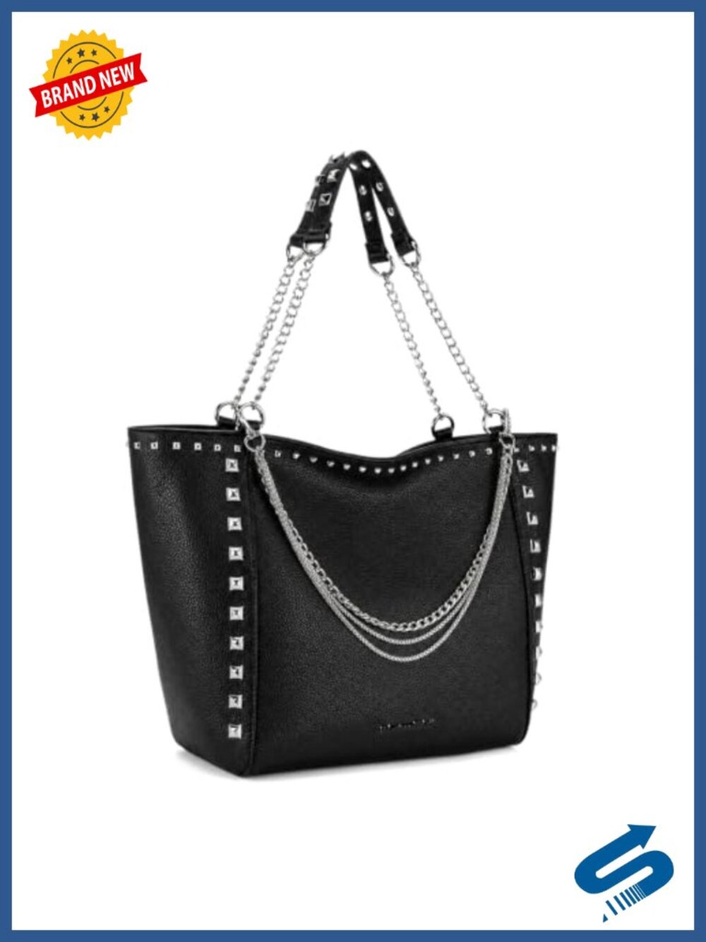 Oversized Vegan Leather Tote Bag Chain Handle Large Shoulder Purse